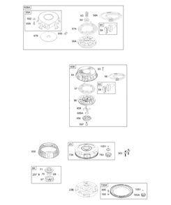 Rewind Starter, Flywheel Diagram and Parts List for 28B706-1030-XX  Briggs and Stratton Engine
